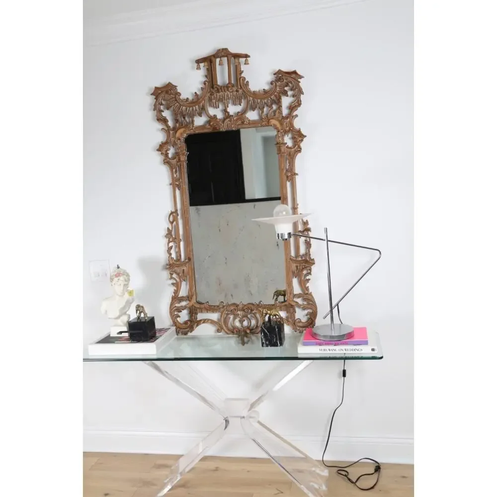 Vintage La Barge Italian Hand Carved Solid Wood Wall Mirror Ornate Florentine